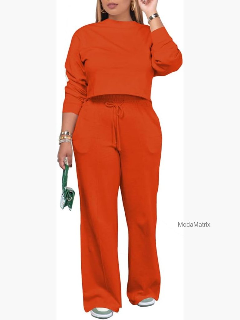 Women's Tracksuit Set Crop Top Wide Leg Pants Casual Active Wear